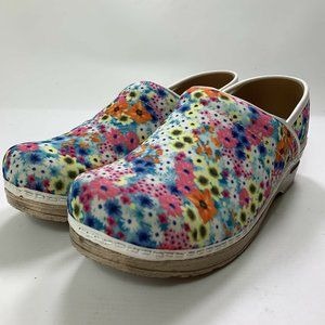 Sanita Multicolor Floral Print Leather Slip-On Clogs Size 39